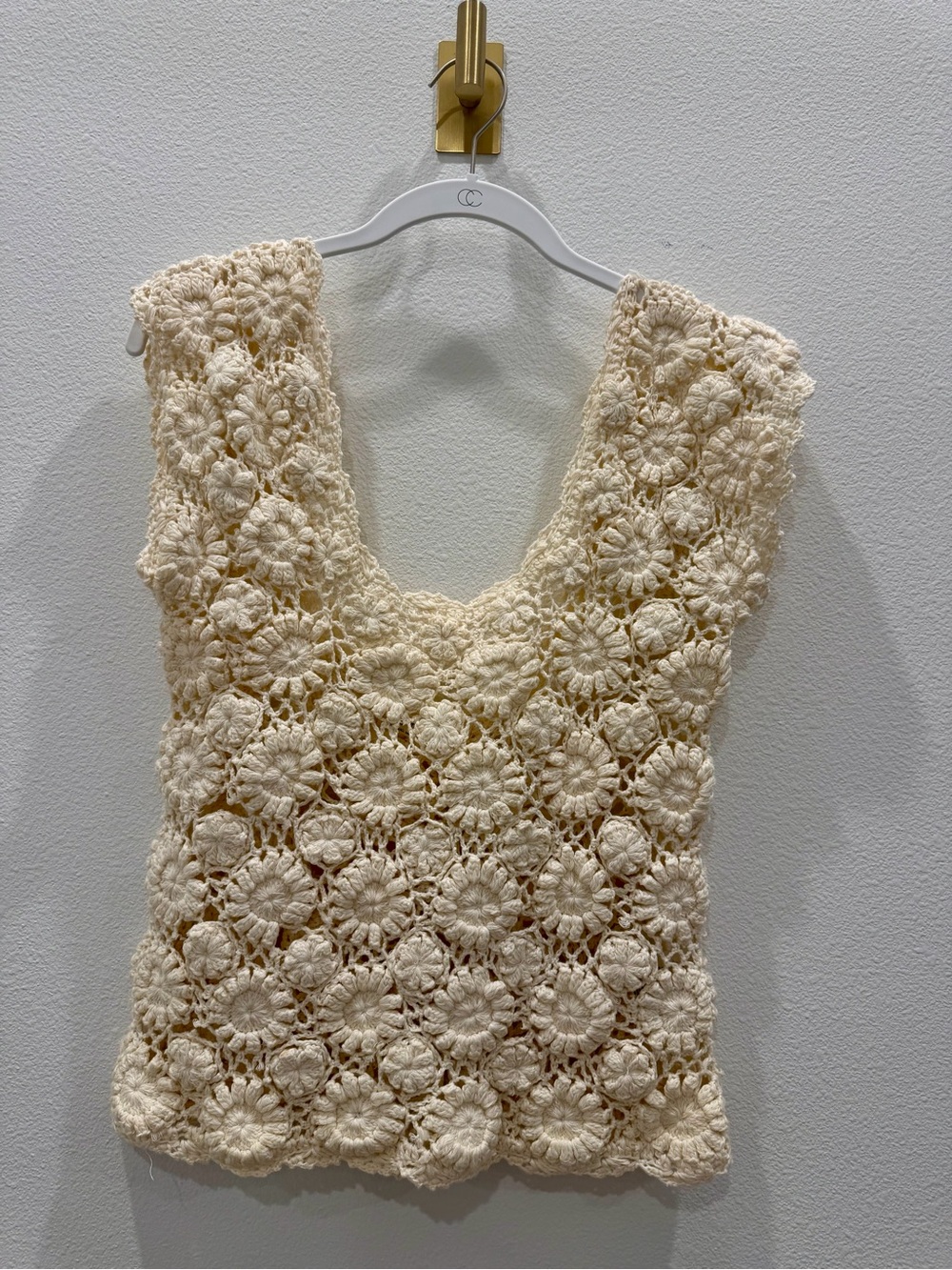 Free People Crochet Floral Tank Top in Cream